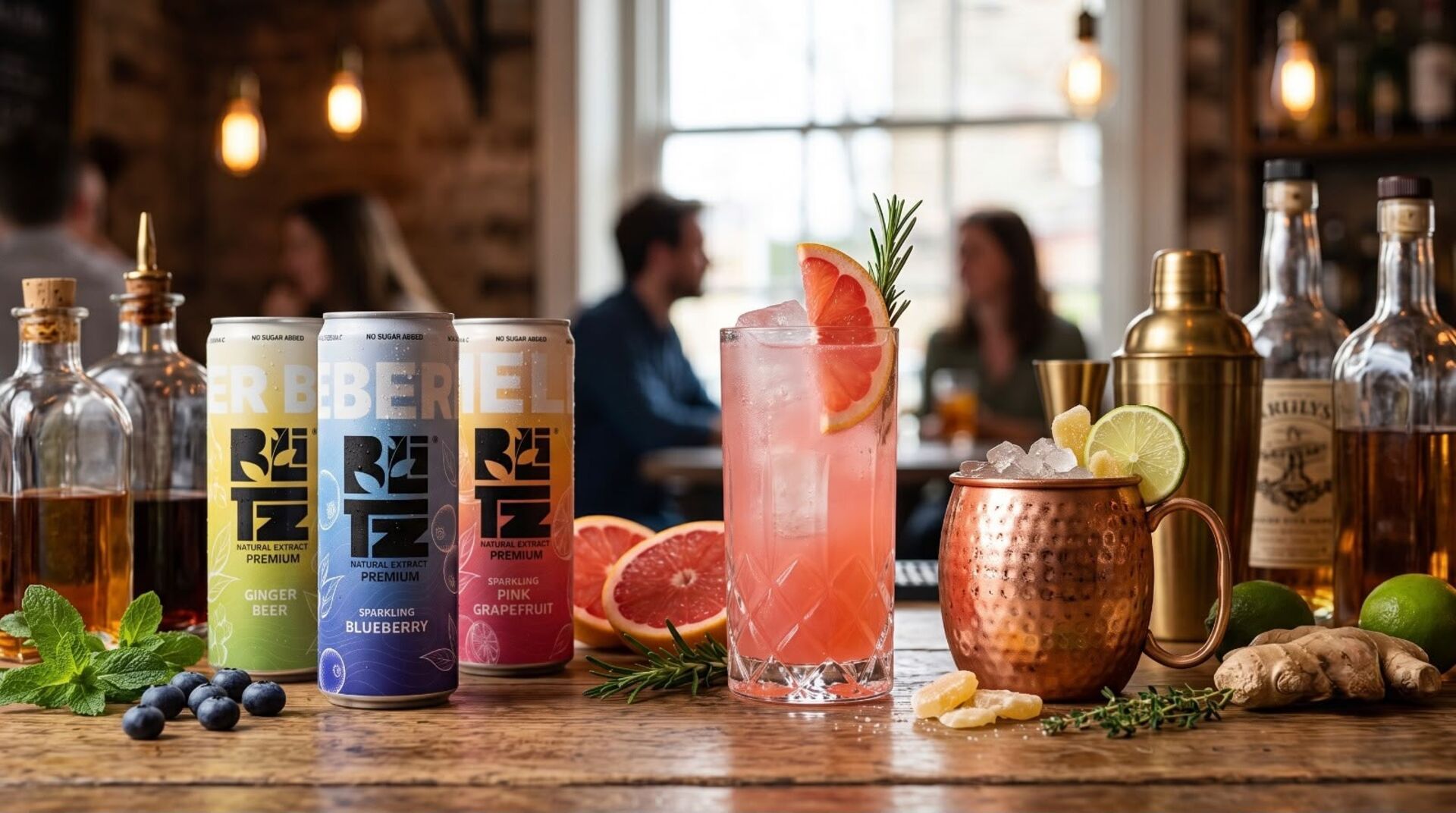 Latas BLITZ en una barra de coctelería